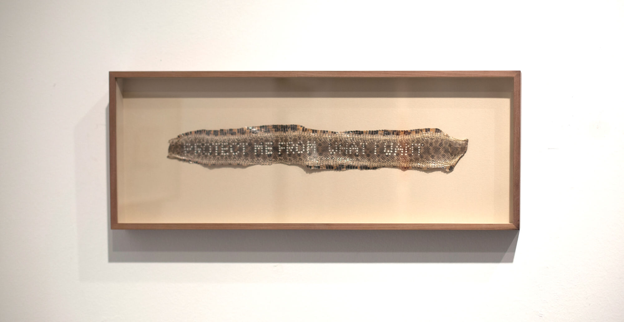 “Jenny Holzer”. Esmalte sobre piel de serpiente. 24 x 62 cm. 2014